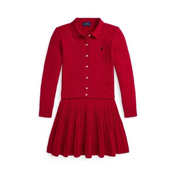 Cotton Polo Cardigan & Skirt Set