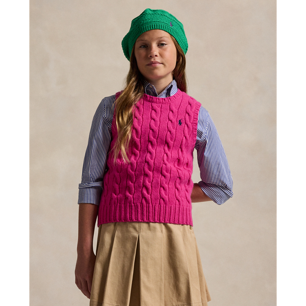 College Pink/RL Navy فيست بنمط سترة كشمير وصوف بغرزة ضفيرة Girls 7-14 Years 1