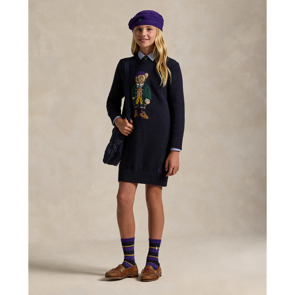 Rl Navy Polo Bear Sweater Dress Girls 7-16 1