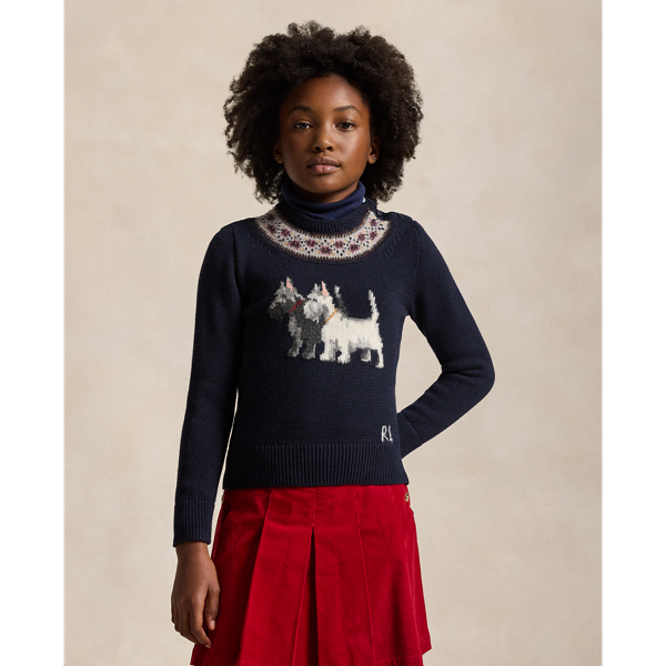 Rl Navy Intarsia-Dog Fair Isle Sweater Girls 7-16 1