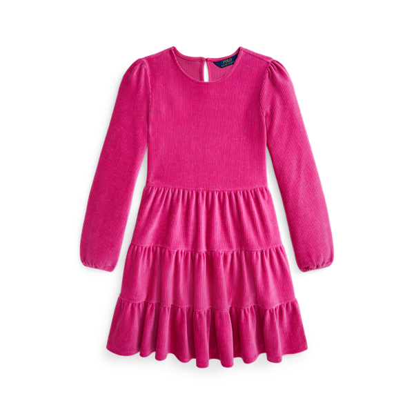 College Pink W/ Tonal Pp Tiered Corduroy Dress Girls 7-14 Years 1