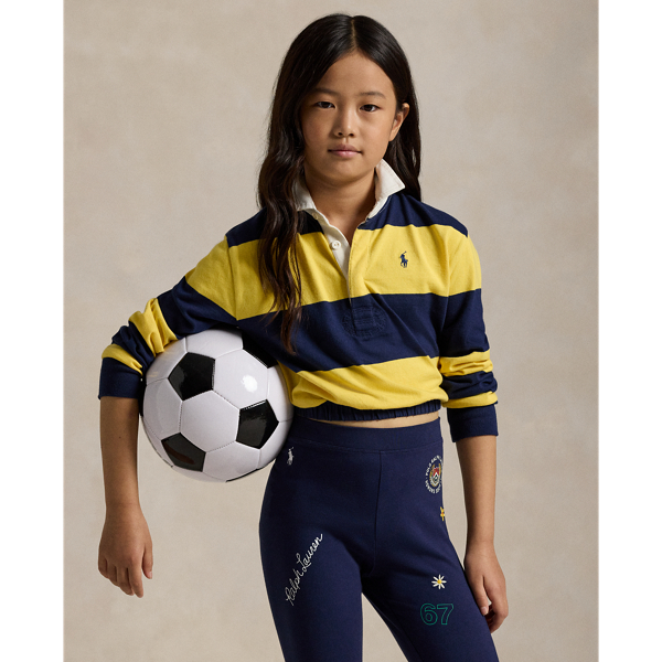 Yellow/Newport Navy Striped Cotton Jersey Boxy Rugby Shirt Girls 7-16 1