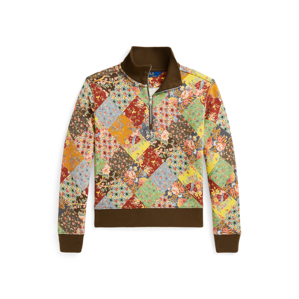 Fleece patchwork sweatshirt met rits