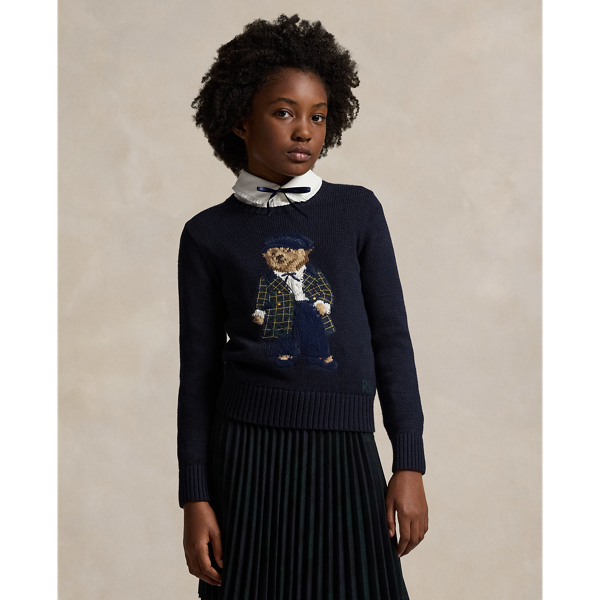 Rl Navy Polo Bear Crewneck Sweater Girls 7-16 1