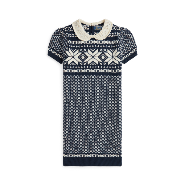 Navy Multi Snowflake Wool-Cotton Sweater Dress Girls 7-16 1