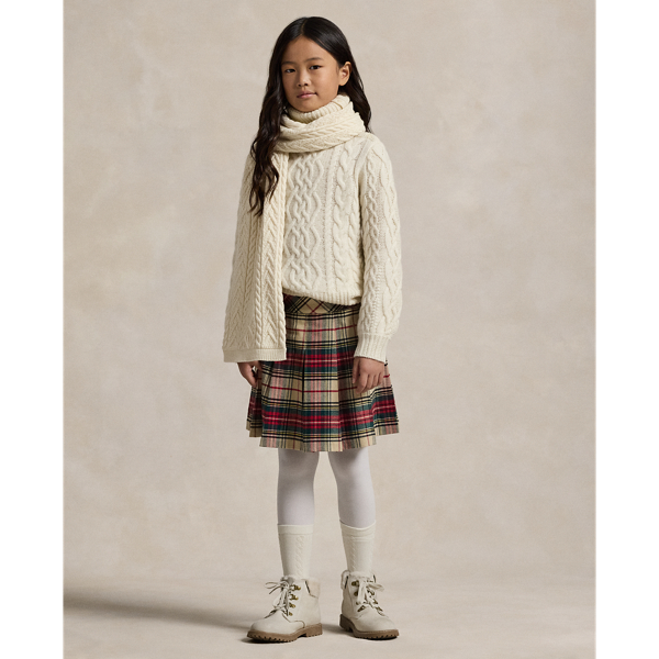 Cream Red Multi Plaid Pleated Cotton Twill Skirt Girls 7-16 1