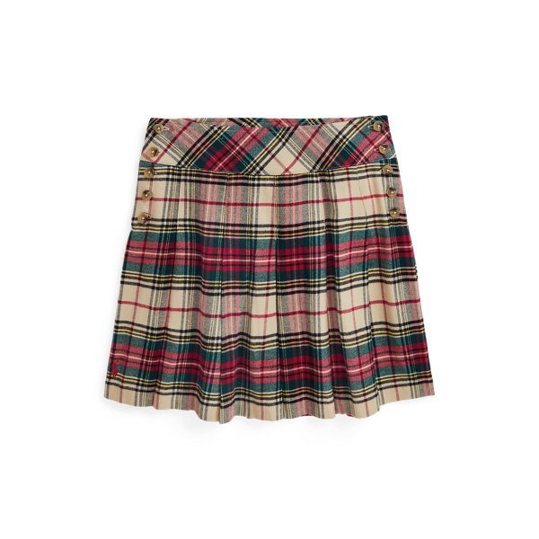 Plaid Pleated Cotton Twill Skirt