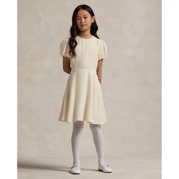 Cream Balloon-Sleeve Velvet Dress Girls 7-16 1