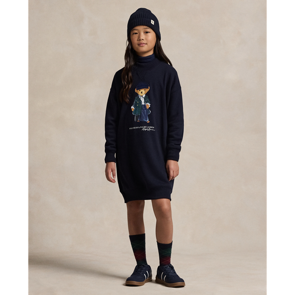 Rl Navy Polo Bear Fleece Sweatshirt Dress Girls 7-16 1