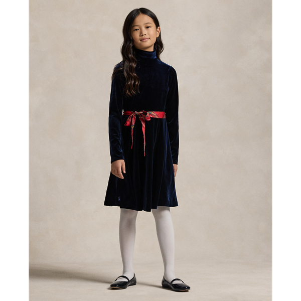 Midnight Navy Velour Turtleneck Dress Girls 7-16 1