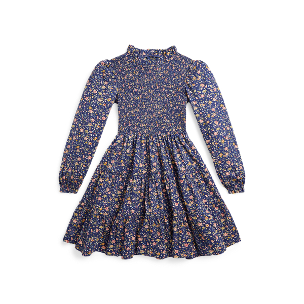 Robe smock&eacute;e fleurie en jersey de coton