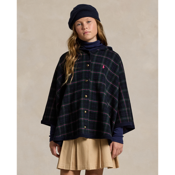 Plaid Wool Hooded Poncho