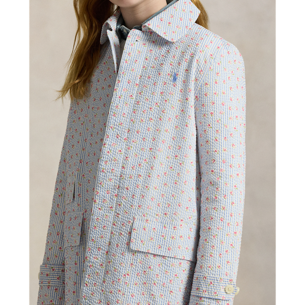 Floral Seersucker Trench Coat