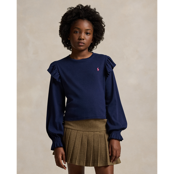 Ruffled Cotton-Modal Long-Sleeve Top