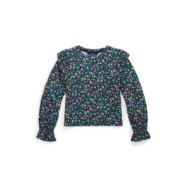 Payden Floral Navy W/ Nav Floral Ruffled Cotton-Modal Top Girls 7-14 Years 1