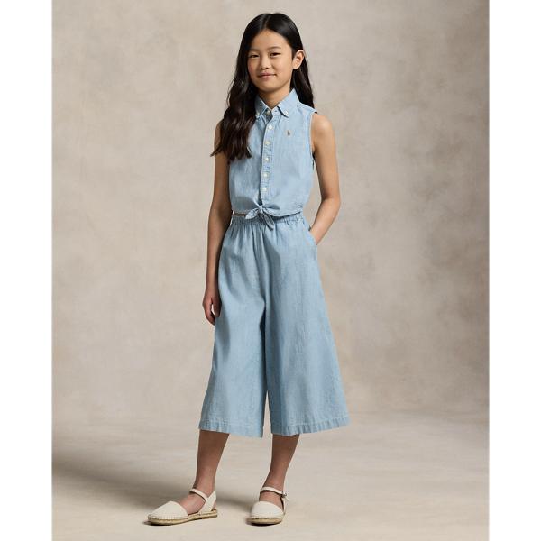 Haut lacé et pantalon en chambray indigo