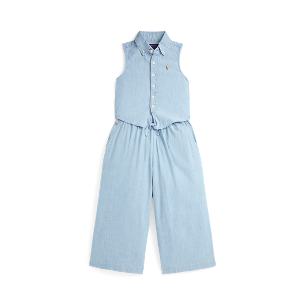 Haut lacé et pantalon en chambray indigo Girls 7-14 Years en 1