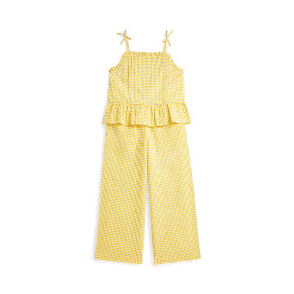 Yellow/White Gingham Seersucker Top & Pant Set Girls 7-16 1