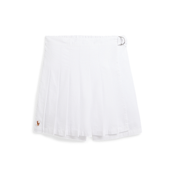 Pleated Cotton Seersucker Wrap Skort