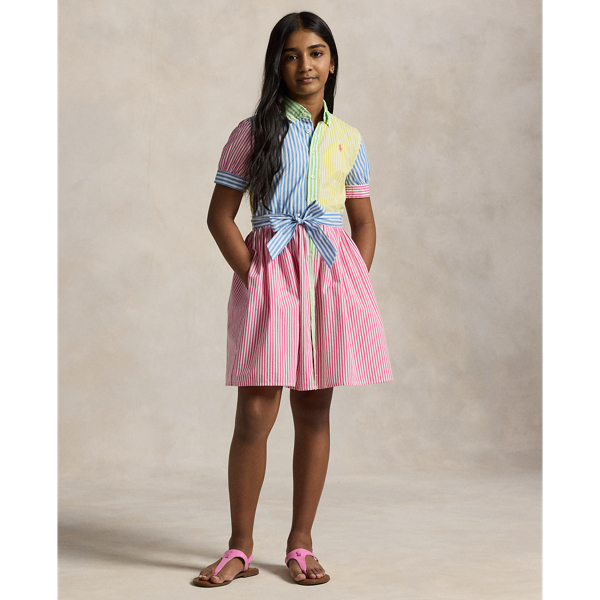 Robe-chemise fantaisie rayée en coton