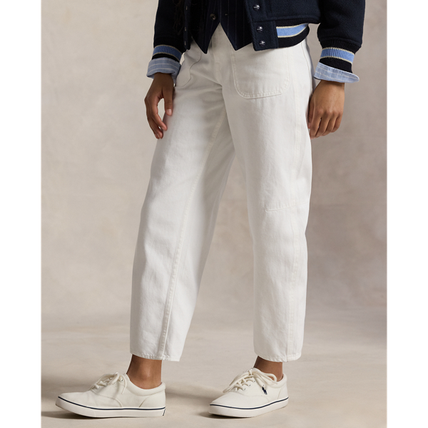 Curved Tapered Cotton Denim Jean