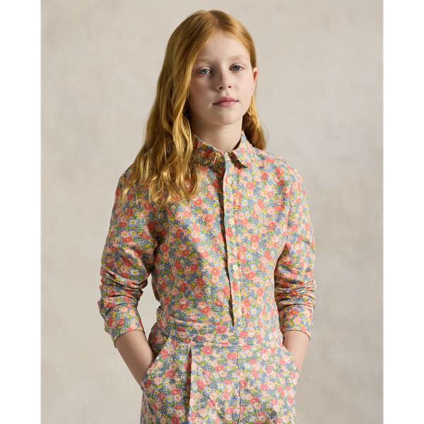 Chemise boxy fleurie en lin et coton