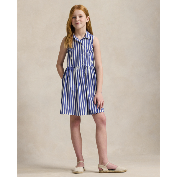 Robe-chemise en popeline de coton ray&eacute;e
