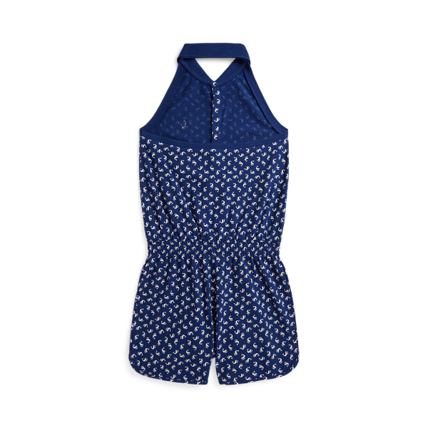 Dolphin-Print Mesh Polo Romper