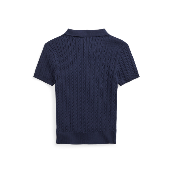Newport Navy / White Mini-Cable Short-Sleeve Polo Jumper Girls 7-14 Years 3