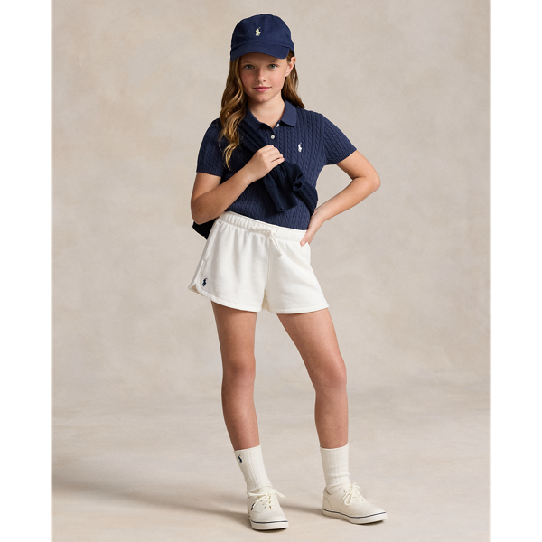 Newport Navy / White Mini-Cable Short-Sleeve Polo Jumper Girls 7-14 Years 4
