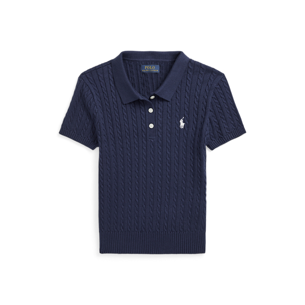 Newport Navy / White Mini-Cable Short-Sleeve Polo Jumper Girls 7-14 Years 2