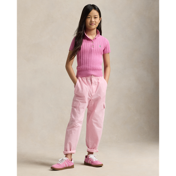 Laguna Pink/Tiller Green Mini-Cable Short-Sleeve Polo Jumper Girls 7-14 Years 4