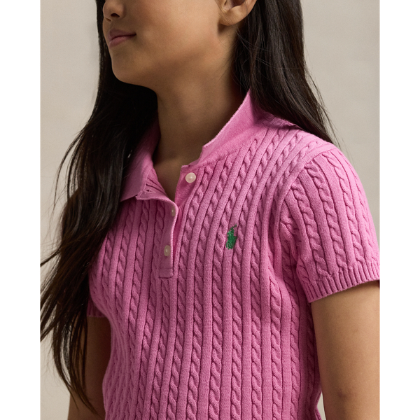 Laguna Pink/Tiller Green Mini-Cable Short-Sleeve Polo Jumper Girls 7-14 Years 5