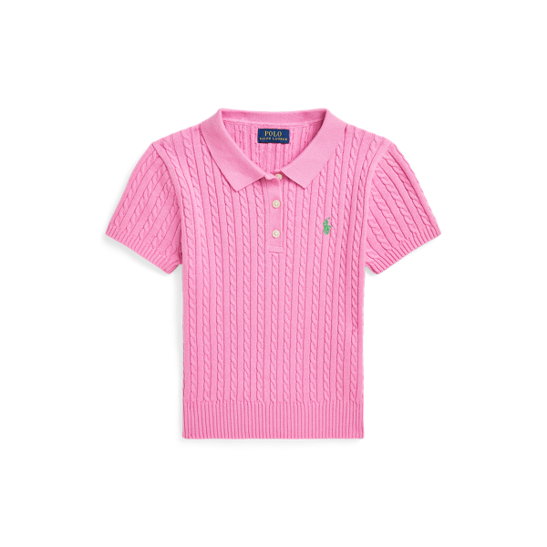 Laguna Pink/Tiller Green Mini-Cable Short-Sleeve Polo Jumper Girls 7-14 Years 2