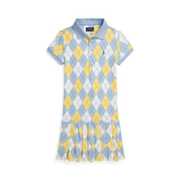 Argyle Pleated Stretch Mesh Polo Dress
