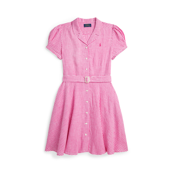 Robe vichy ceintur&eacute;e en lin