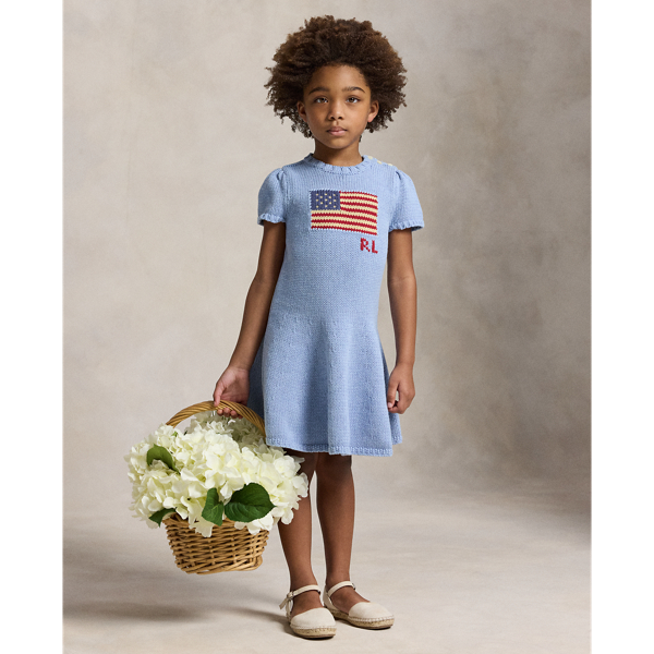 Summer Heather Blue Flag-Intarsia Cotton Jumper Dress Girls 7-14 Years 6
