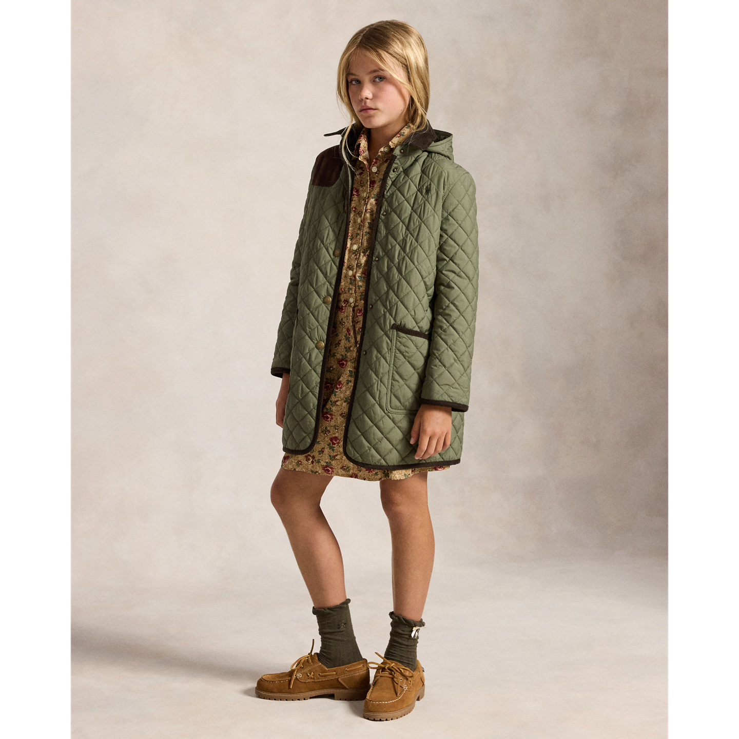 Детская куртка Ralph Lauren Quilted Long Barn, цвет: Оливковый — фото 4