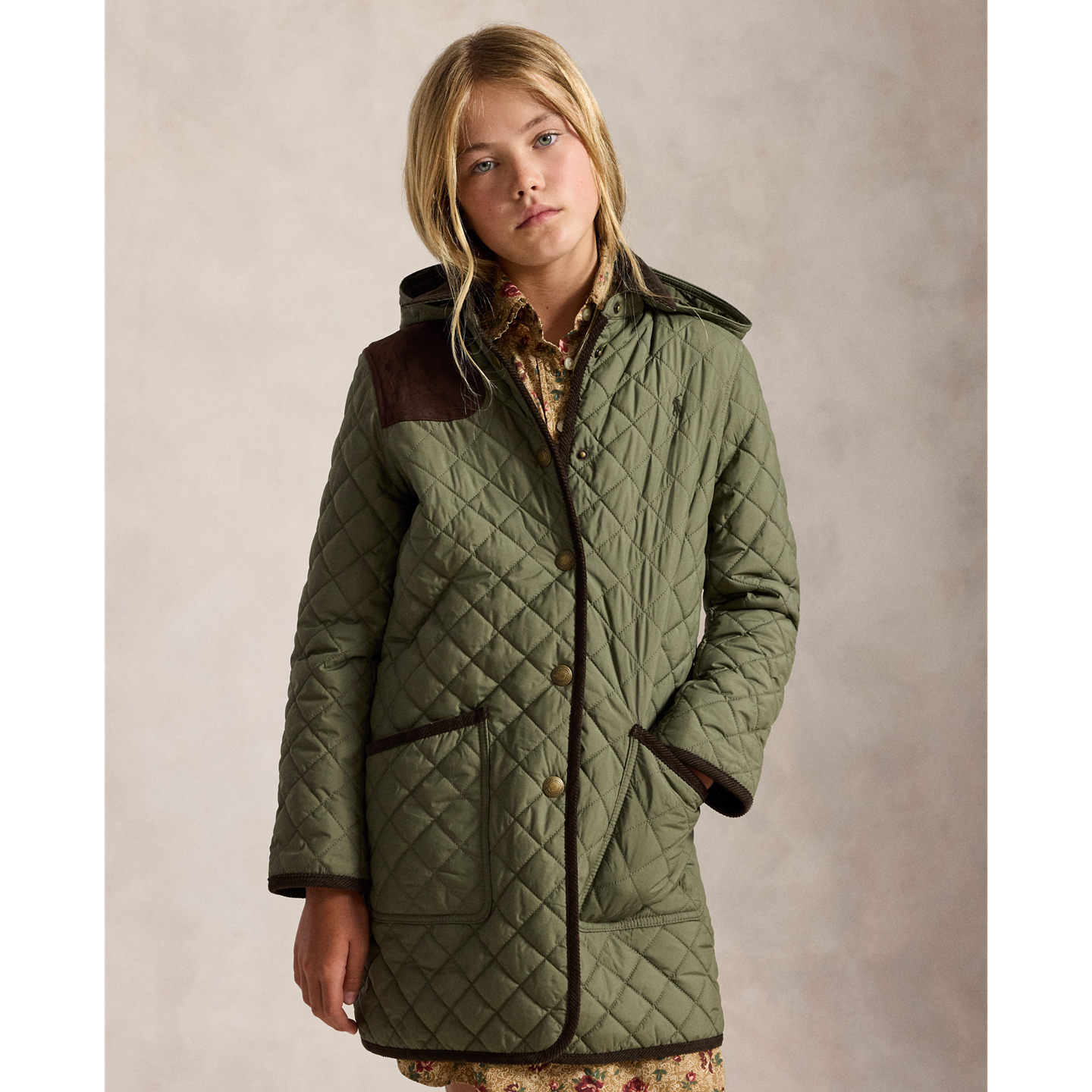 Детская куртка Ralph Lauren Quilted Long Barn, цвет: Оливковый — фото 2