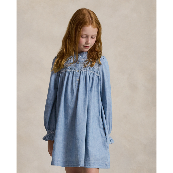 Smocked Indigo Chambray Dress