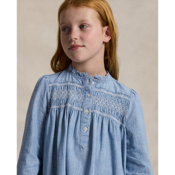 Smocked Indigo Chambray Dress