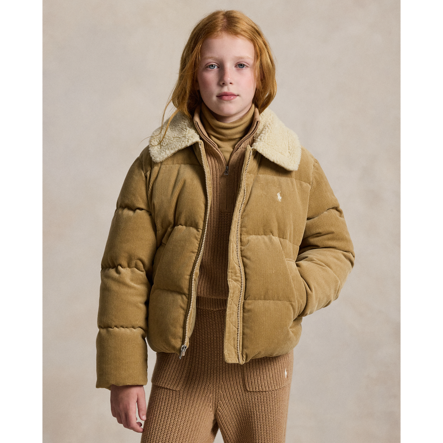 Детская куртка Ralph Lauren Cotton Corduroy Down, цвет: Винтажный хаки — фото 4