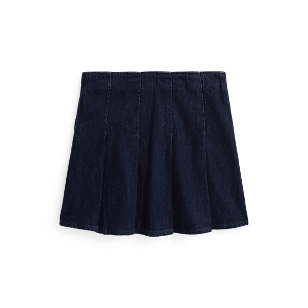 Pleated Cotton Denim Skirt