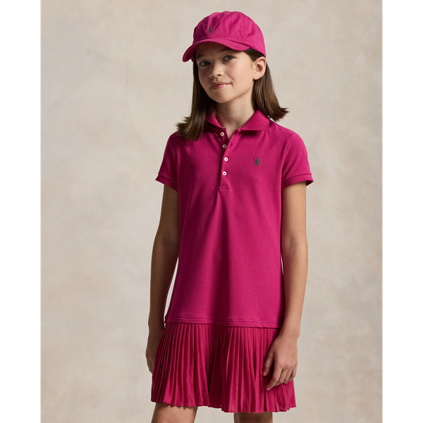 Pleated Stretch Mesh Polo Dress