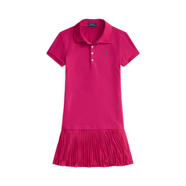 Pleated Stretch Mesh Polo Dress