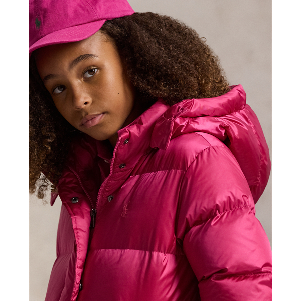 Preppy Pink Metallic Down Hooded Jacket Girls 7-16 5