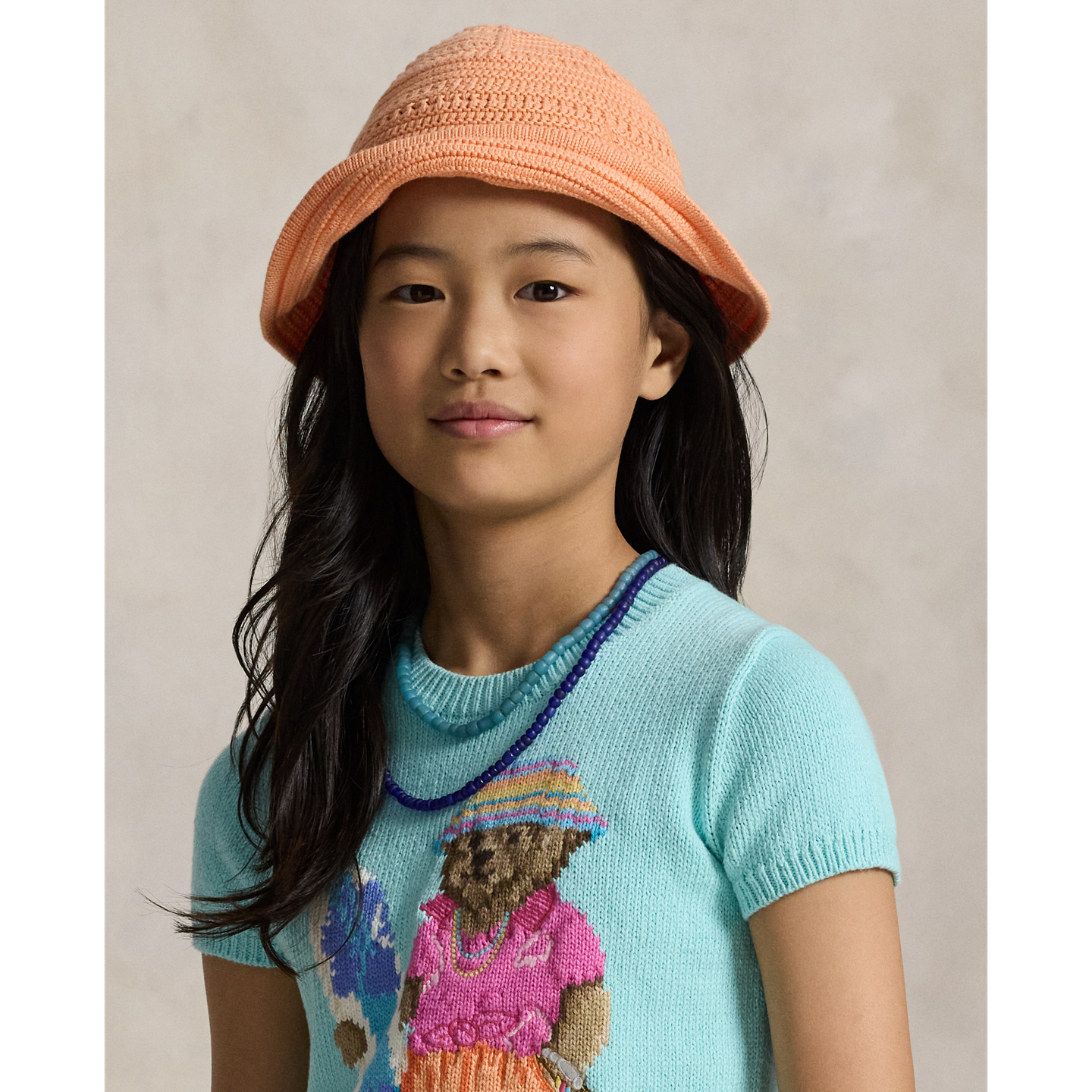Детская панама Ralph Lauren Crocheted Cotton Bucket Hat, цвет: Маковый оранжевый — фото 2