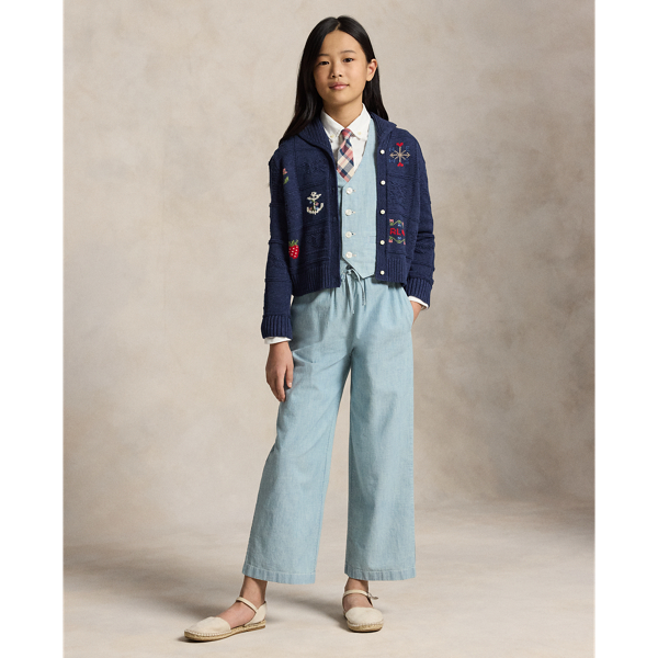 New Medium Wash Indigo Chambray Vest Girls 7-16 4