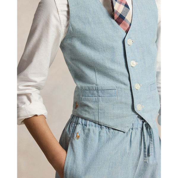 New Medium Wash Indigo Chambray Vest Girls 7-16 5