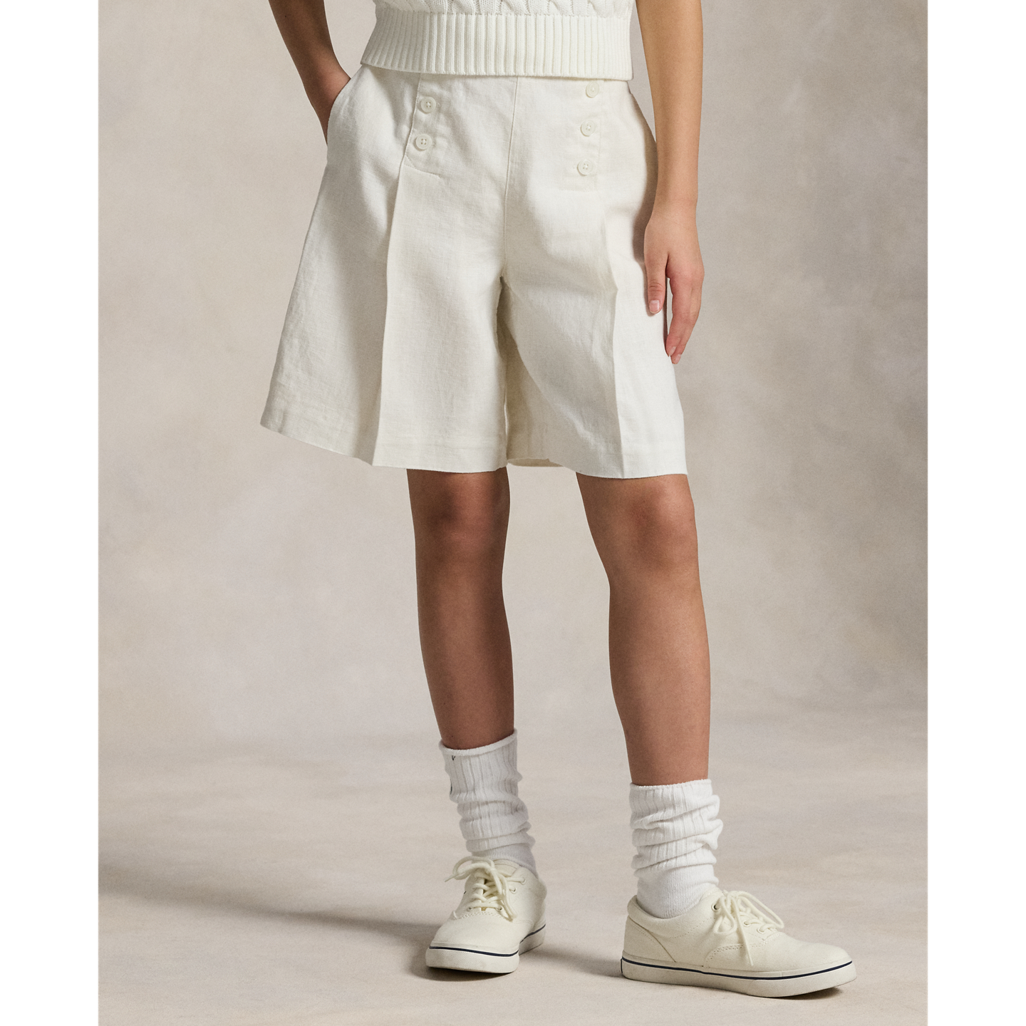 Шорты Ralph Lauren Linen Pleated Short, цвет: Состаренный кремовый — фото 2